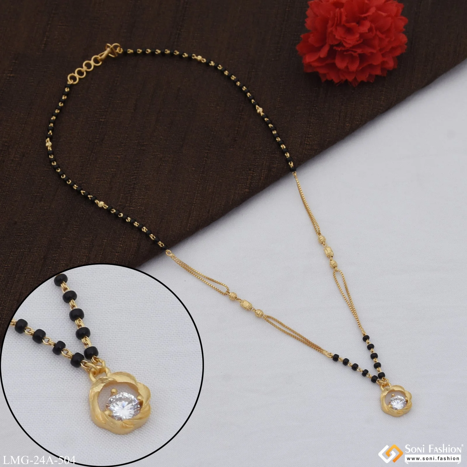 1 Gram Gold Plated with Diamond Fashionable Mangalsutra for Women - Style A504 - Image 4