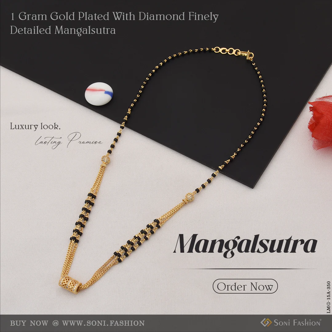 1 Gram Gold Plated With Diamond Finely Detailed Mangalsutra For Women - Style A350