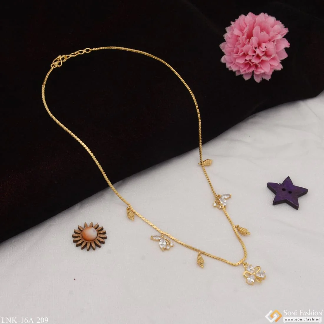 1 Gram Gold Plated with Diamond Finely Detailed Necklace for Ladies - Style A209 - Image 3