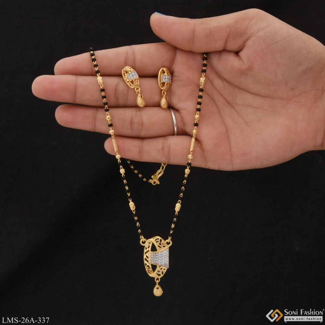 1 Gram Gold Plated With Diamond Funky Design Mangalsutra Set For Women - Style A337 - Image 3