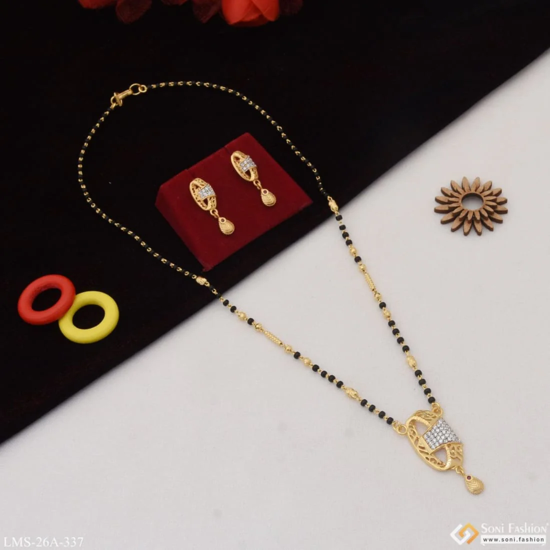1 Gram Gold Plated With Diamond Funky Design Mangalsutra Set For Women - Style A337 - Image 5