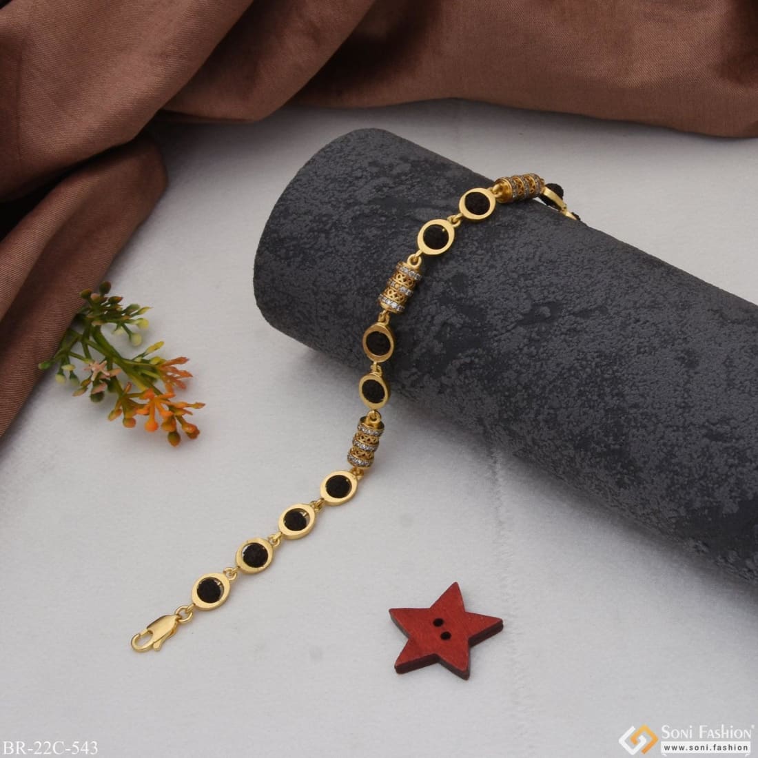 1 Gram Gold Plated with Diamond Funky Design Rudraksha Bracelet for Men - Style C543 - Image 3
