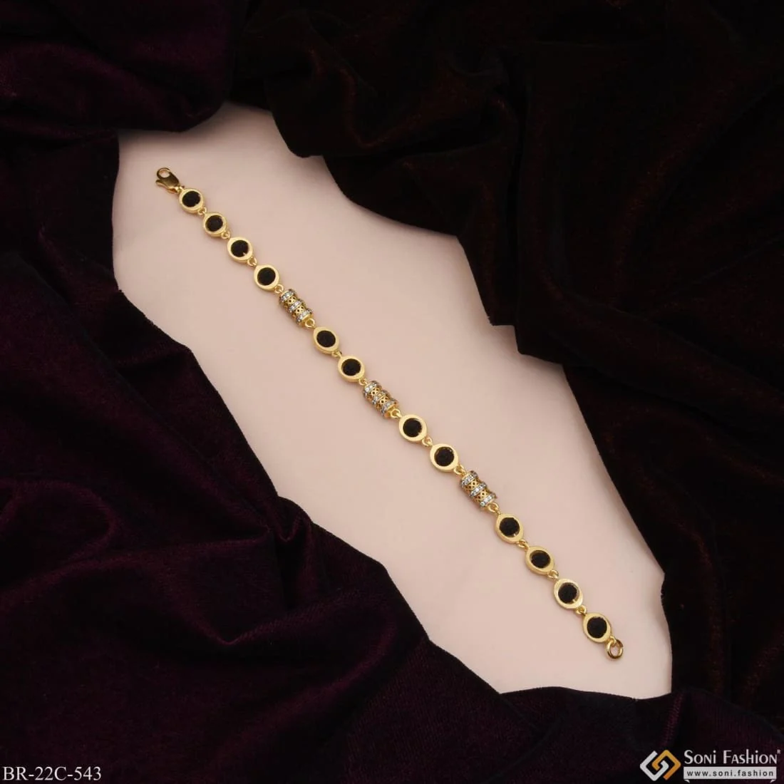 1 Gram Gold Plated with Diamond Funky Design Rudraksha Bracelet for Men - Style C543 - Image 4