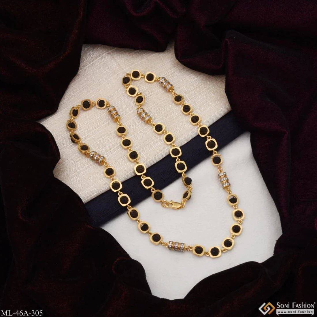 1 Gram Gold Plated with Diamond Glittering Design Rudraksha Mala for Men - Style A305 - Image 4