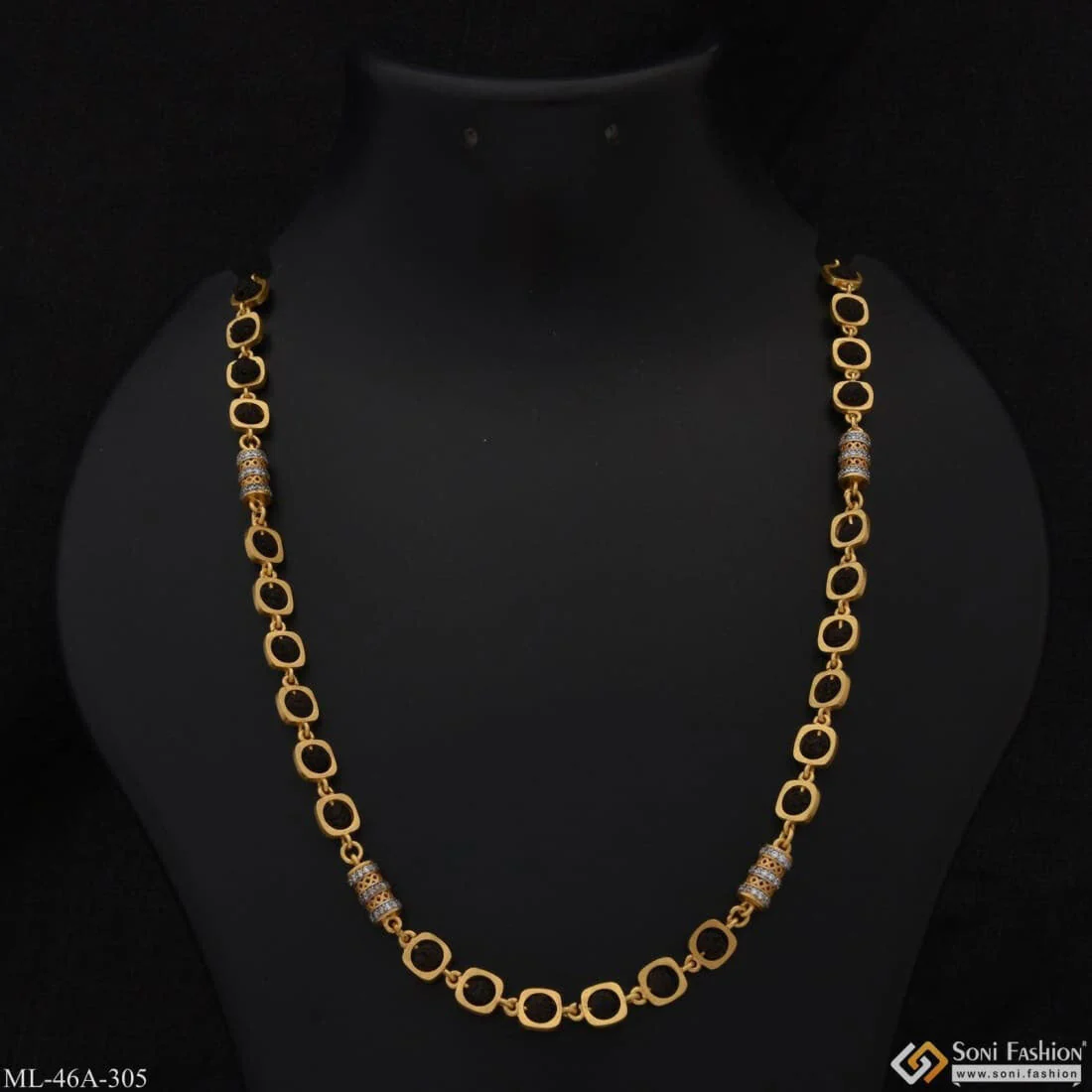 1 Gram Gold Plated with Diamond Glittering Design Rudraksha Mala for Men - Style A305 - Image 8