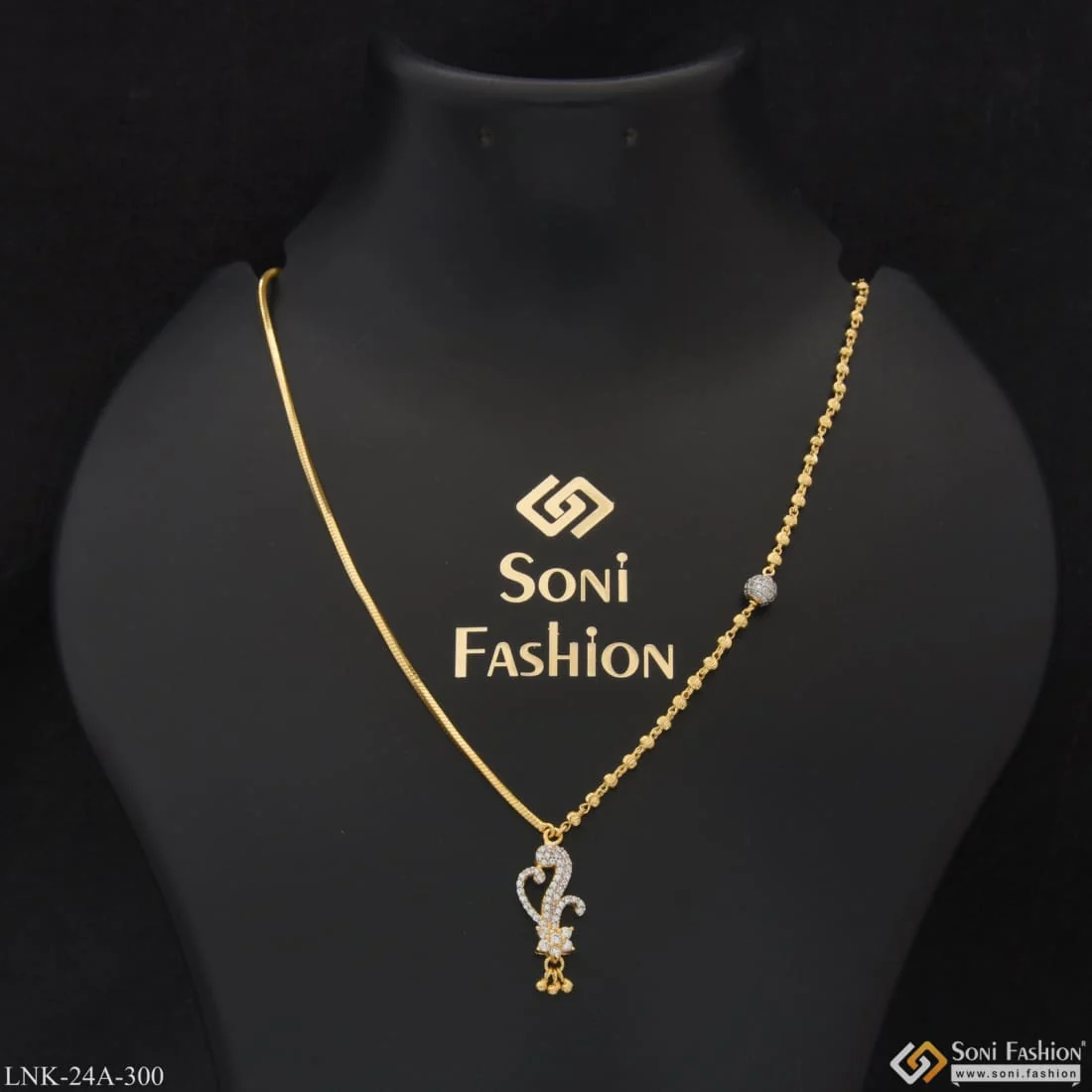 1 Gram Gold Plated with Diamond High-Class Design Necklace for Ladies - Style A300