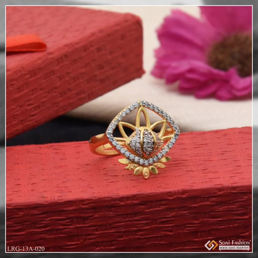 1 Gram Gold Plated With Diamond High-class Design Ring For Ladies - Style Lrg-020