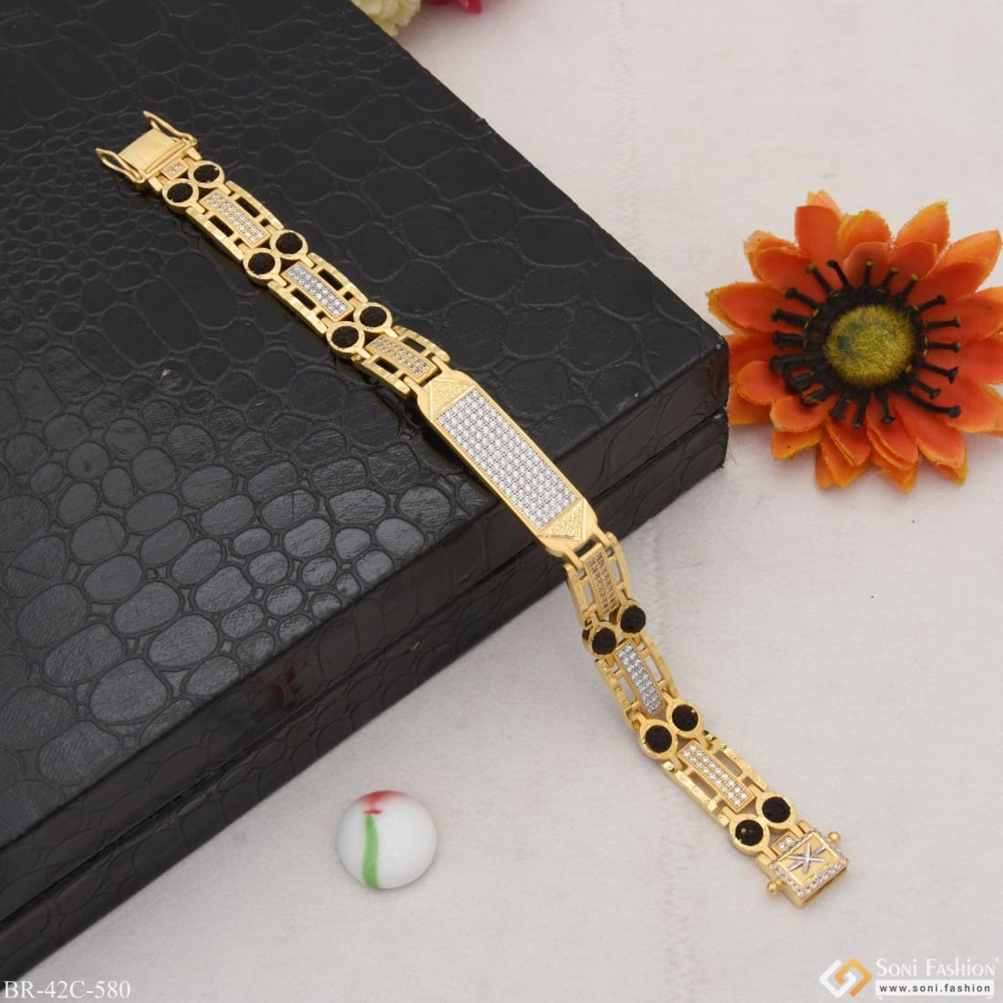1 Gram Gold Plated with Diamond Latest Rudraksha Bracelet for Men - Style C580 - Image 4