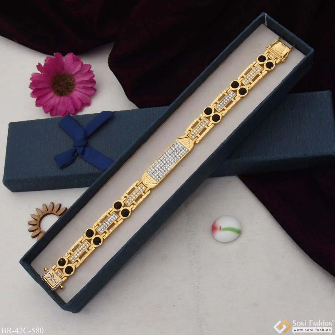 1 Gram Gold Plated with Diamond Latest Rudraksha Bracelet for Men - Style C580 - Image 5