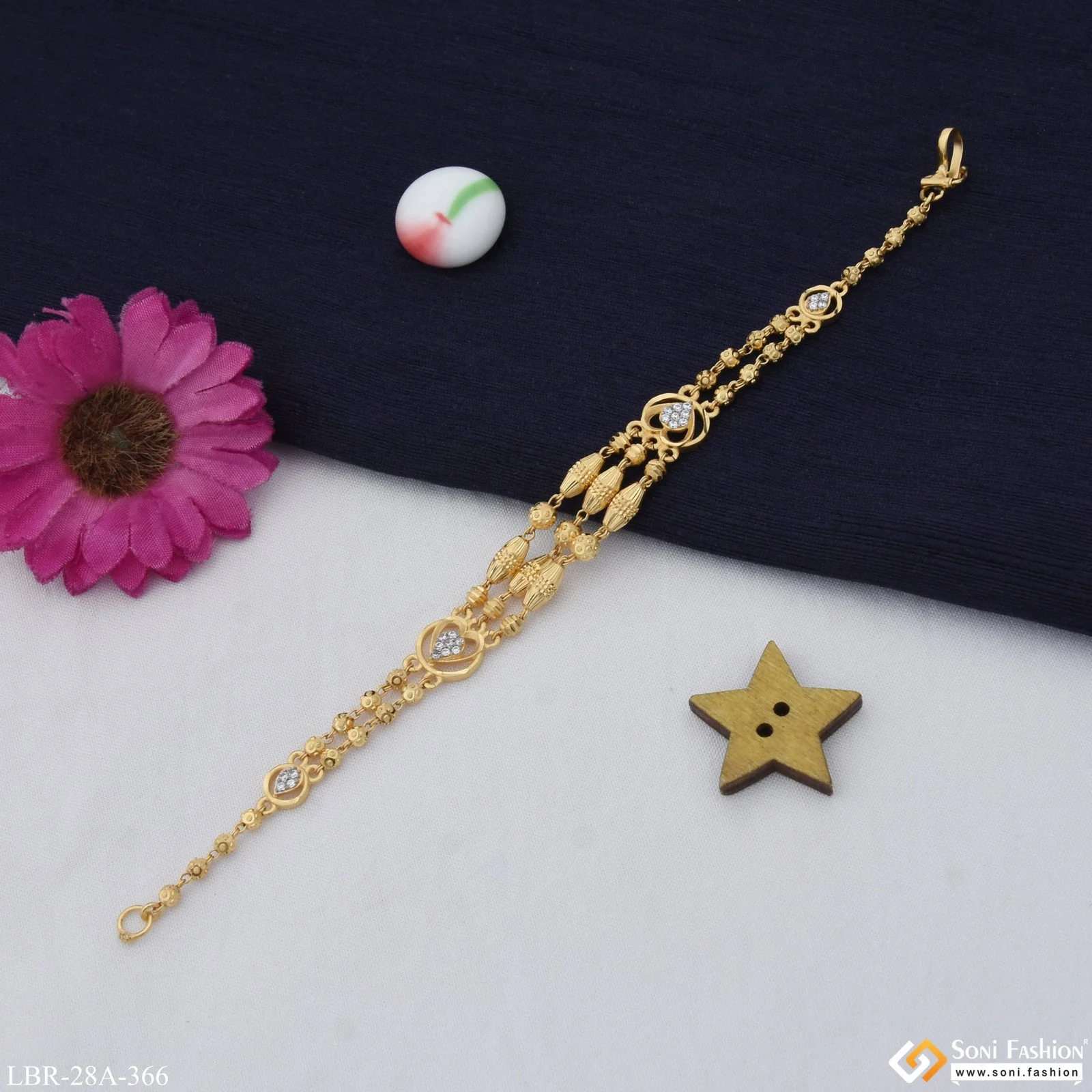 1 Gram Gold Plated with Diamond Lovely Design Bracelet for Ladies - Style A366 - Image 2