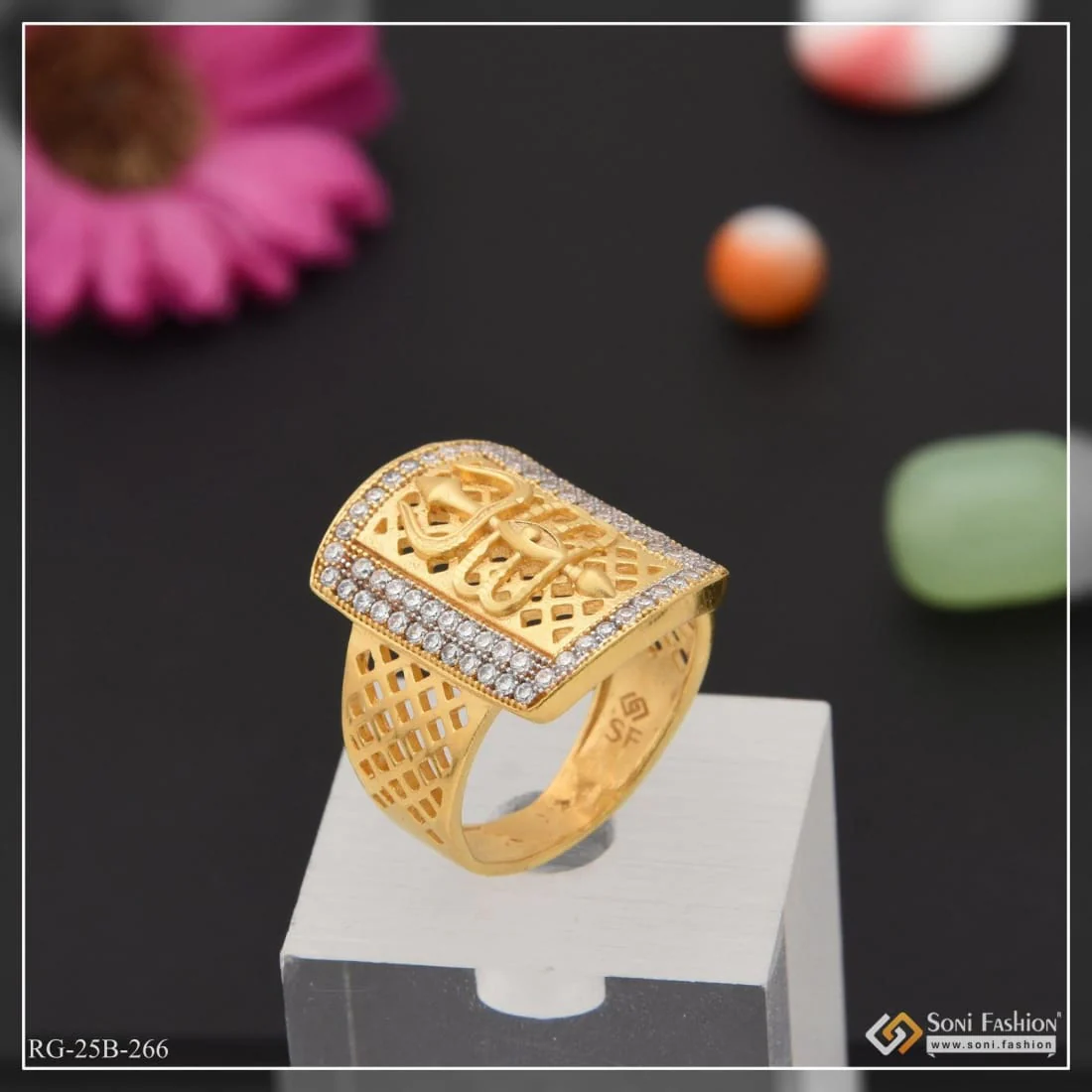 1 Gram Gold Plated with Diamond Lovely Design High-Quality Ring for Men - Style B266 - Image 3
