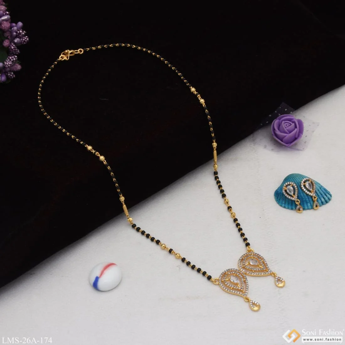 1 Gram Gold Plated With Diamond Lovely Design Mangalsutra Set For Women - Style A174 - Image 3