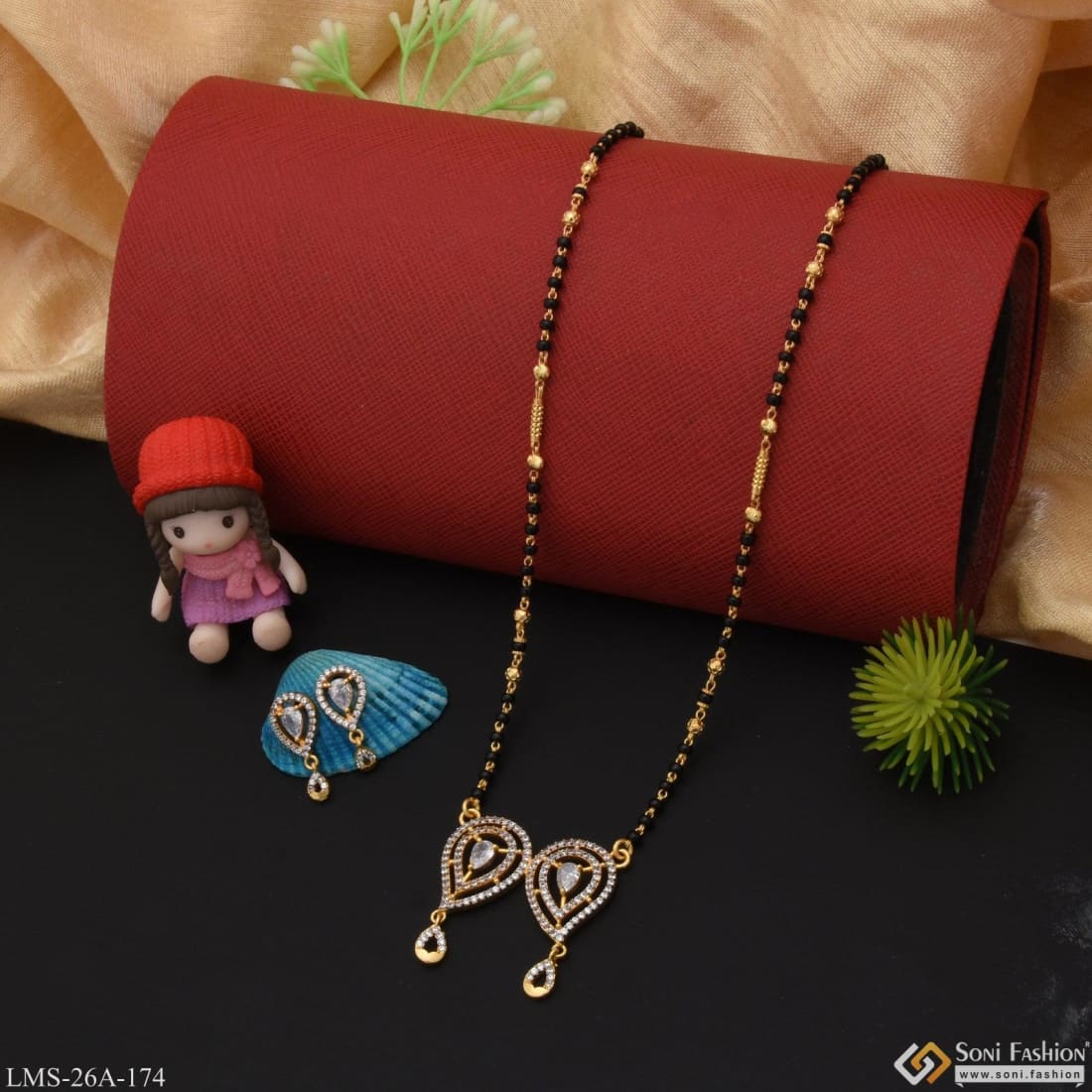1 Gram Gold Plated With Diamond Lovely Design Mangalsutra Set For Women - Style A174 - Image 5