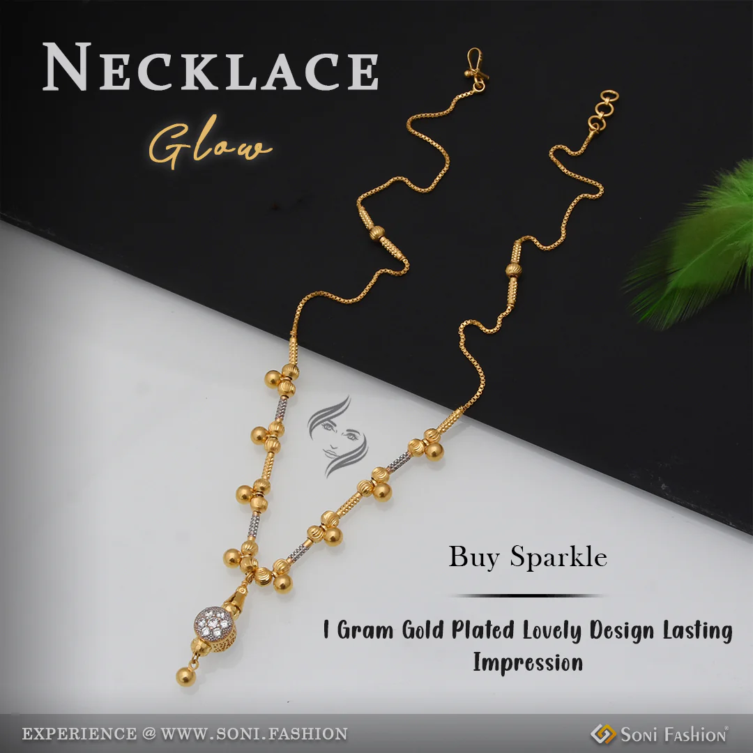 1 Gram Gold Plated with Diamond Lovely Design Necklace for Ladies - Style A105