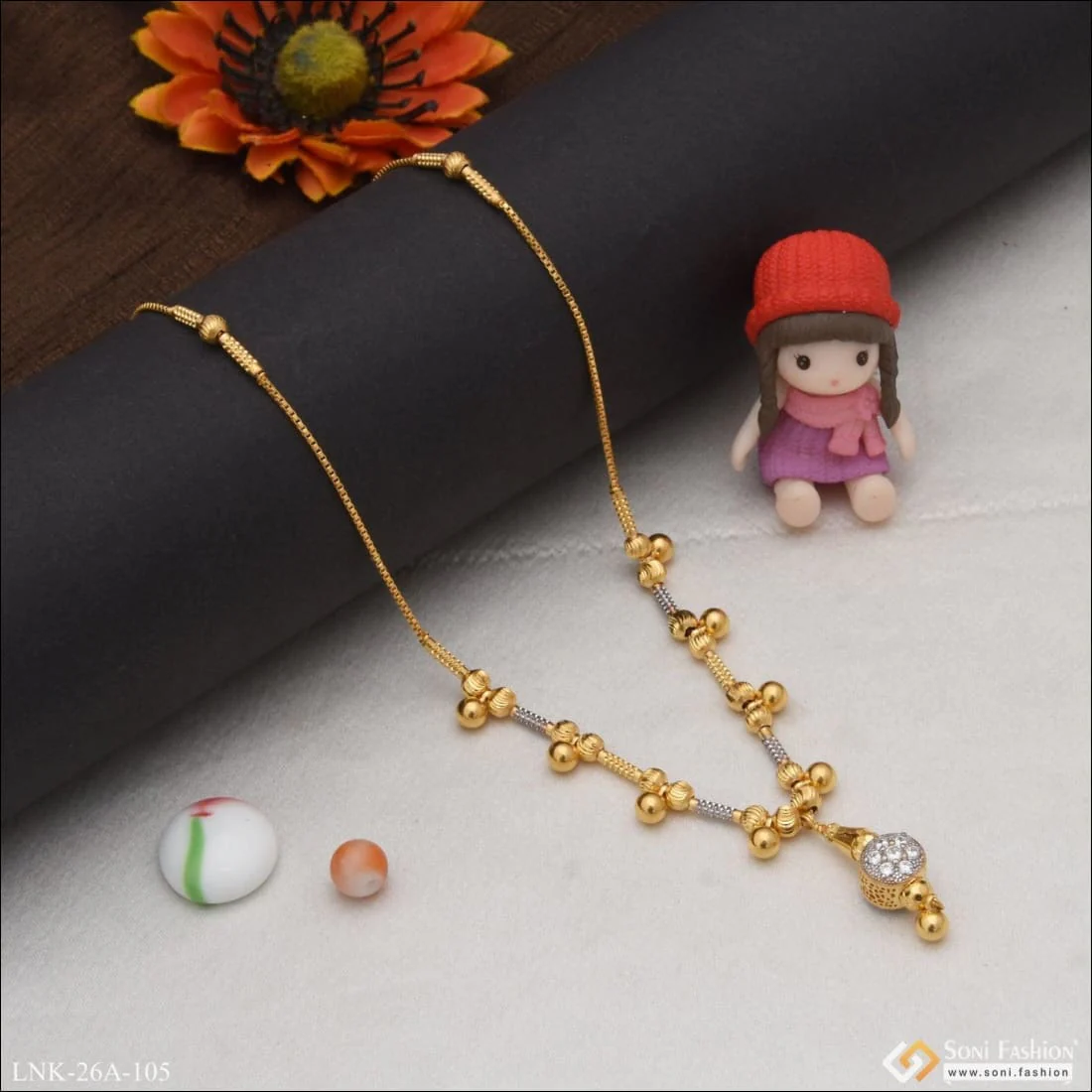 1 Gram Gold Plated with Diamond Lovely Design Necklace for Ladies - Style A105 - Image 6