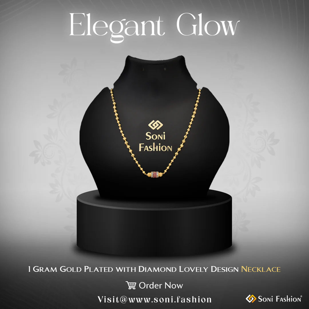 1 Gram Gold Plated with Diamond Lovely Design Necklace for Ladies - Style A230