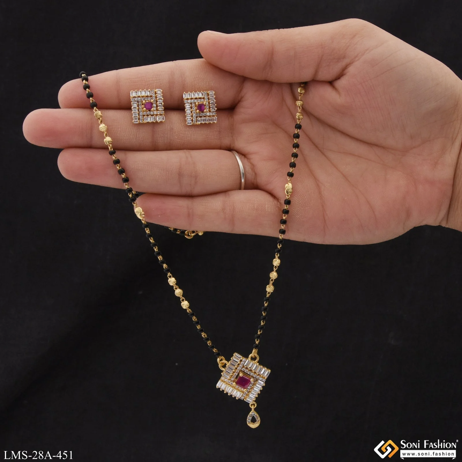 1 Gram Gold Plated with Diamond New Style Mangalsutra Set for Women - Style A451 - Image 3