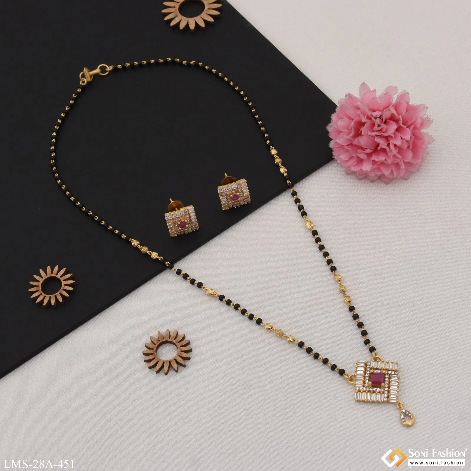 1 Gram Gold Plated with Diamond New Style Mangalsutra Set for Women - Style A451 - Image 4