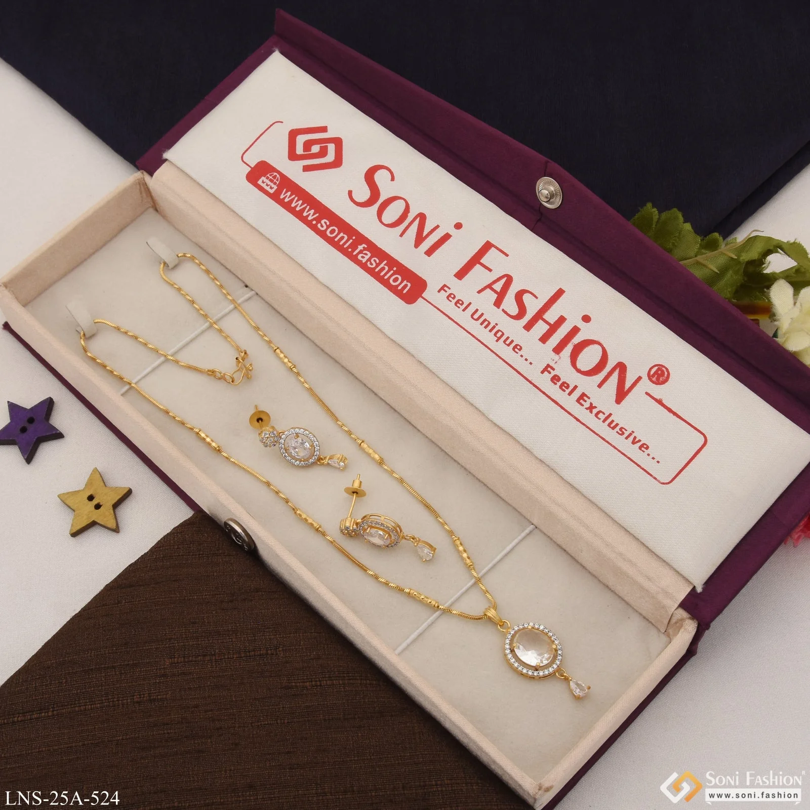 1 Gram Gold Plated with Diamond New Style Necklace Set for Ladies - Style A524 - Image 2