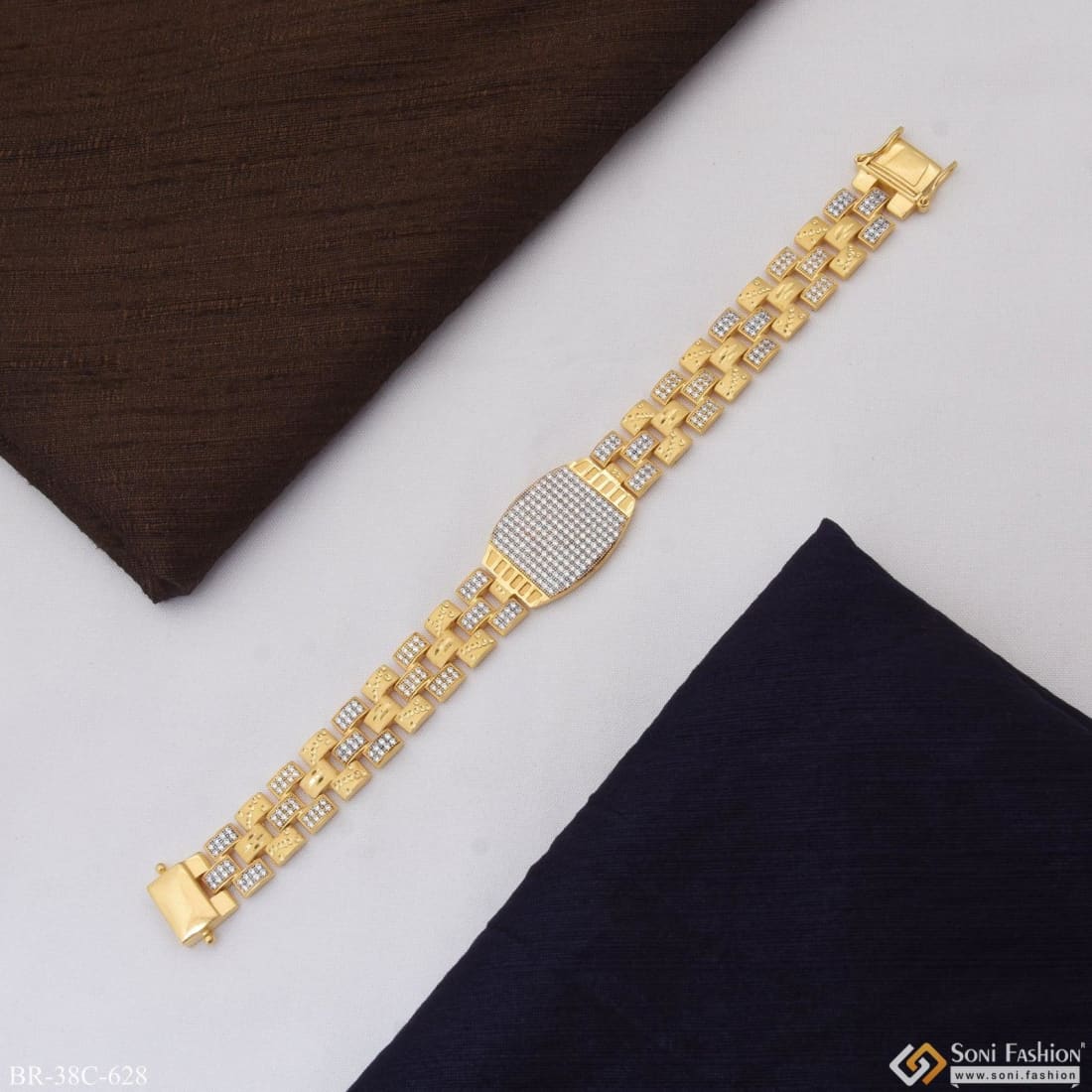 1 Gram Gold Plated With Diamond Sophisticated Design Bracelet For Men - Style C628 - Image 3