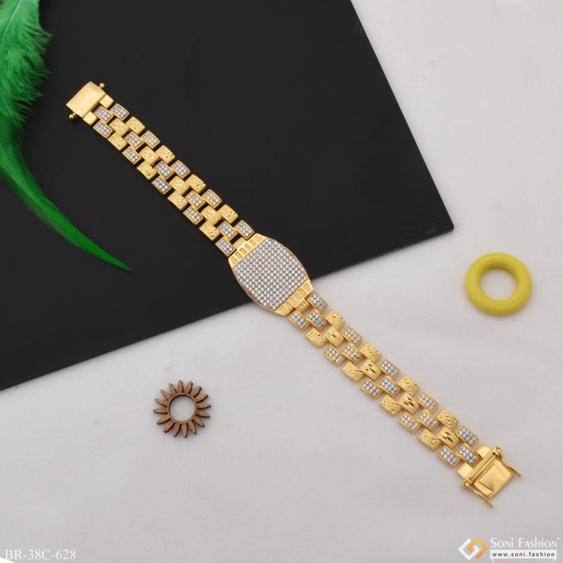 1 Gram Gold Plated With Diamond Sophisticated Design Bracelet For Men - Style C628 - Image 4