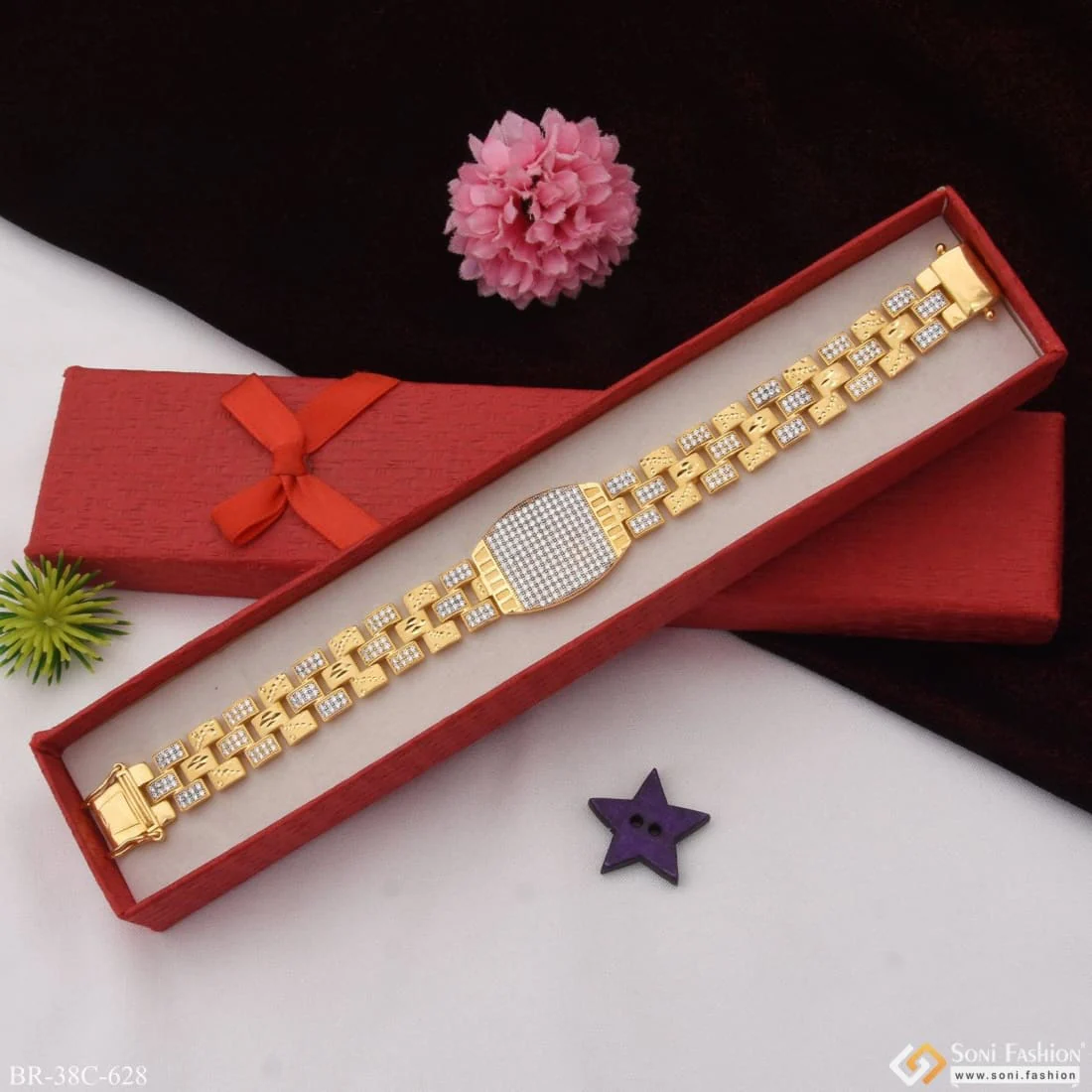 1 Gram Gold Plated With Diamond Sophisticated Design Bracelet For Men - Style C628 - Image 5
