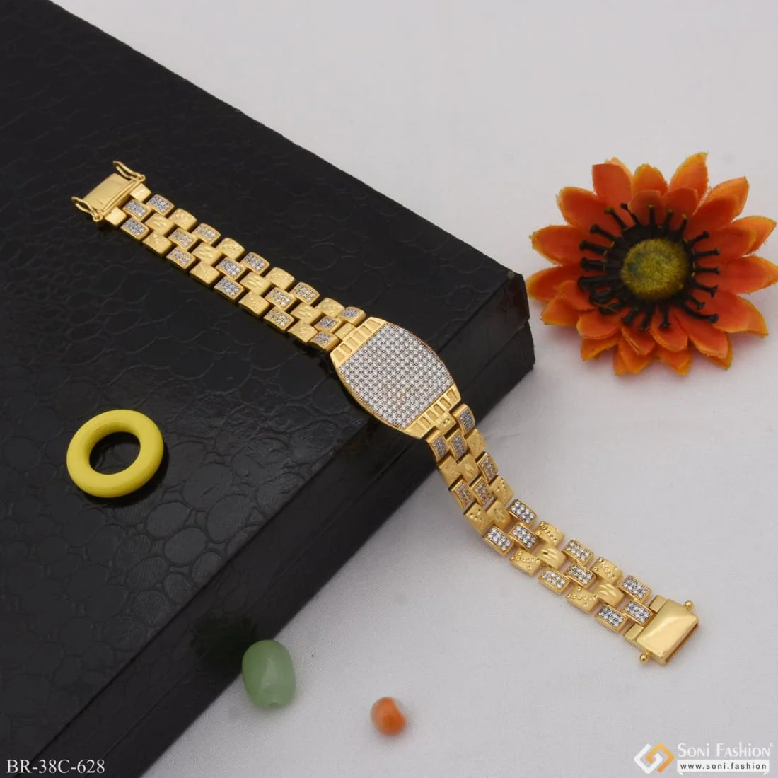 1 Gram Gold Plated With Diamond Sophisticated Design Bracelet For Men - Style C628 - Image 6