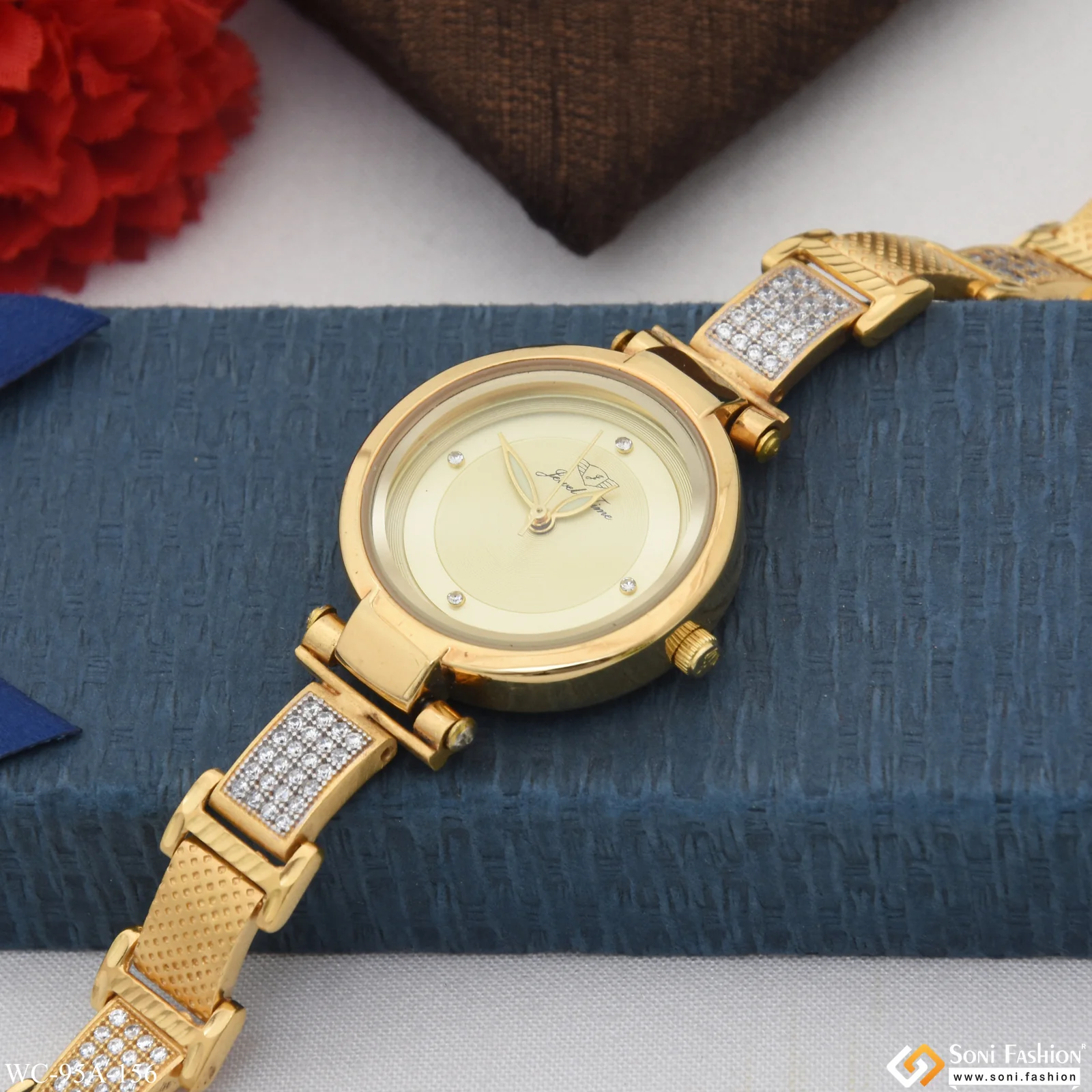 1 Gram Gold Plated with Diamond Stunning Design Watch for Ladies - Style A156 - Image 3