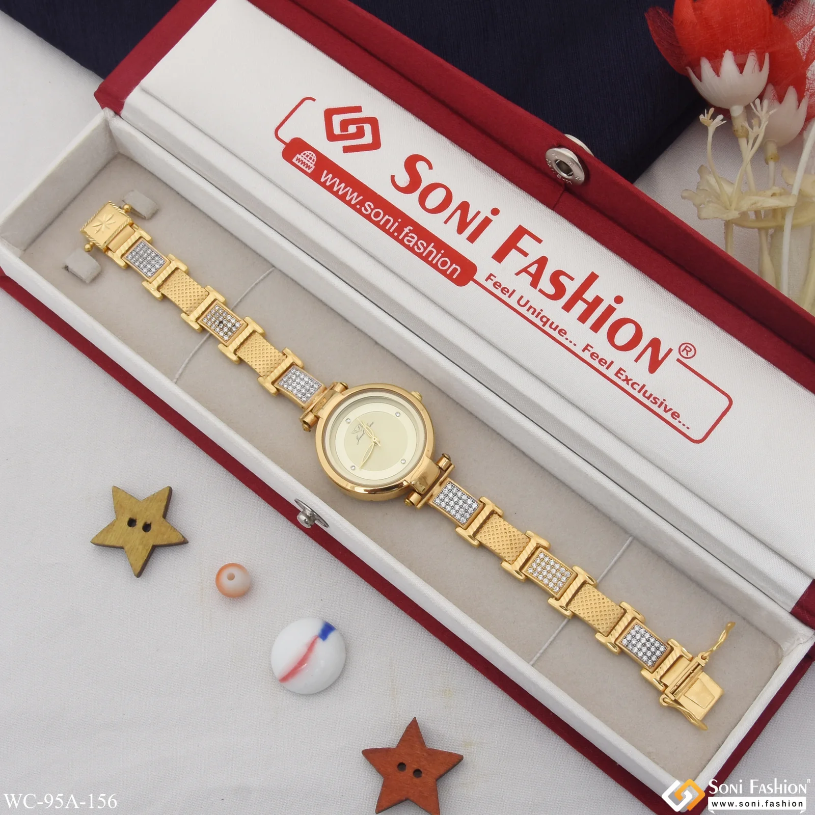 1 Gram Gold Plated with Diamond Stunning Design Watch for Ladies - Style A156 - Image 5