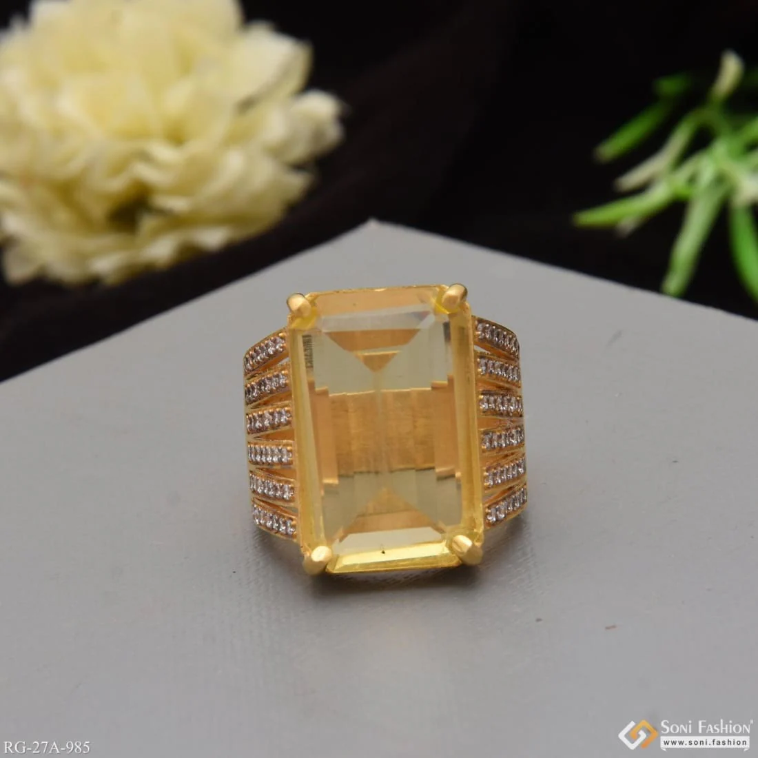 1 Gram Gold Plated Yellow Ring with Diamond Antique Design Ring for Men - Style A985 - Image 5