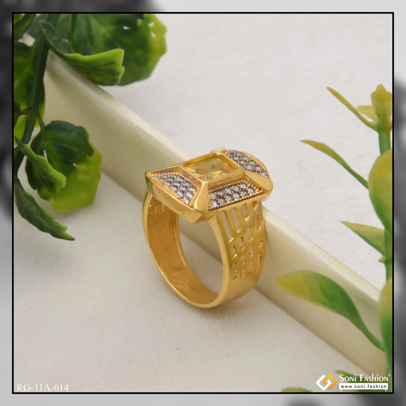 1 Gram Gold Plated Yellow Stone Attention-Getting Design Ring for Men - Style A614 - Image 2