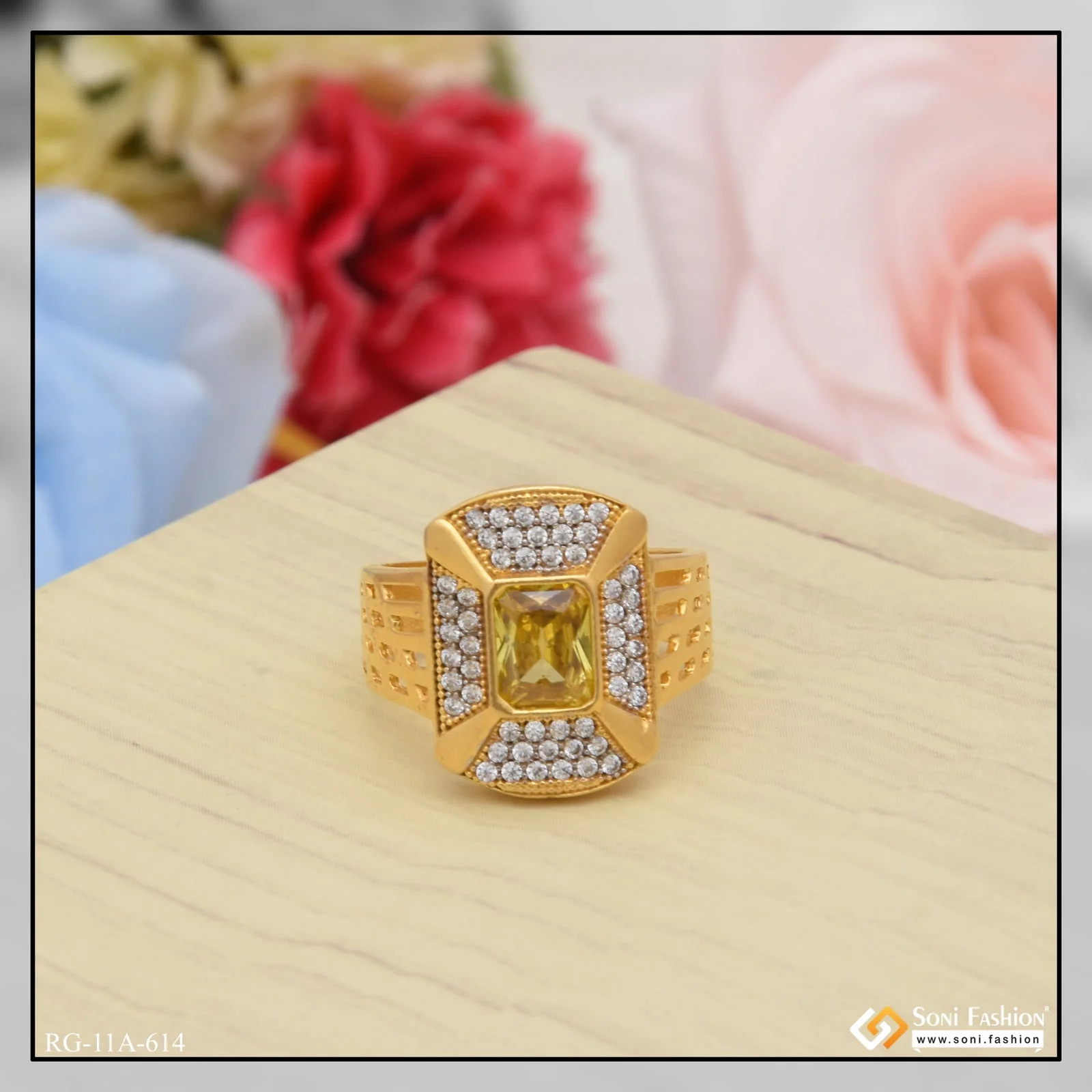 1 Gram Gold Plated Yellow Stone Attention-Getting Design Ring for Men - Style A614 - Image 3