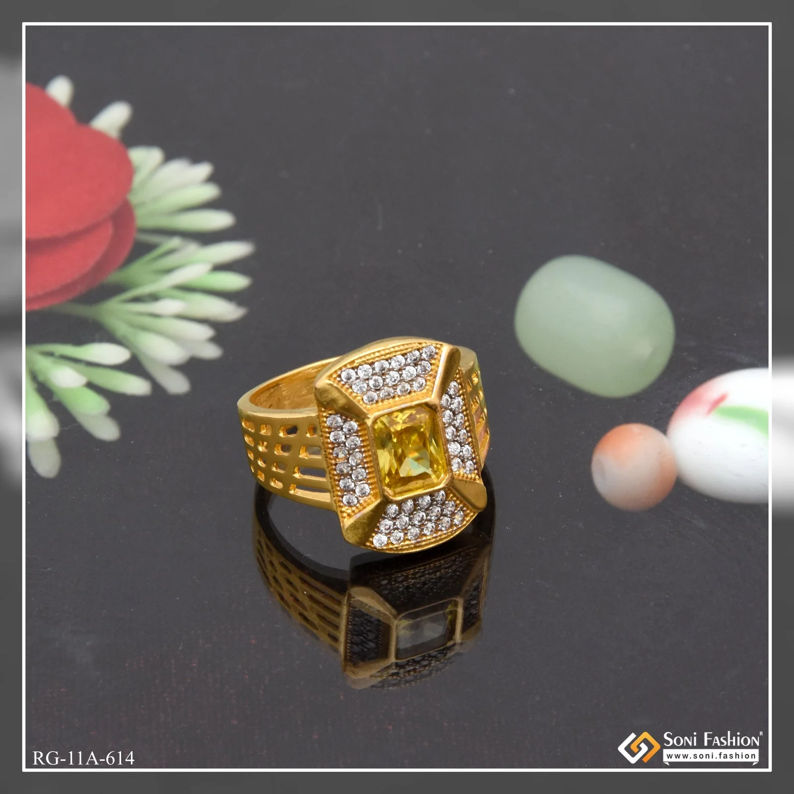 1 Gram Gold Plated Yellow Stone Attention-Getting Design Ring for Men - Style A614 - Image 5