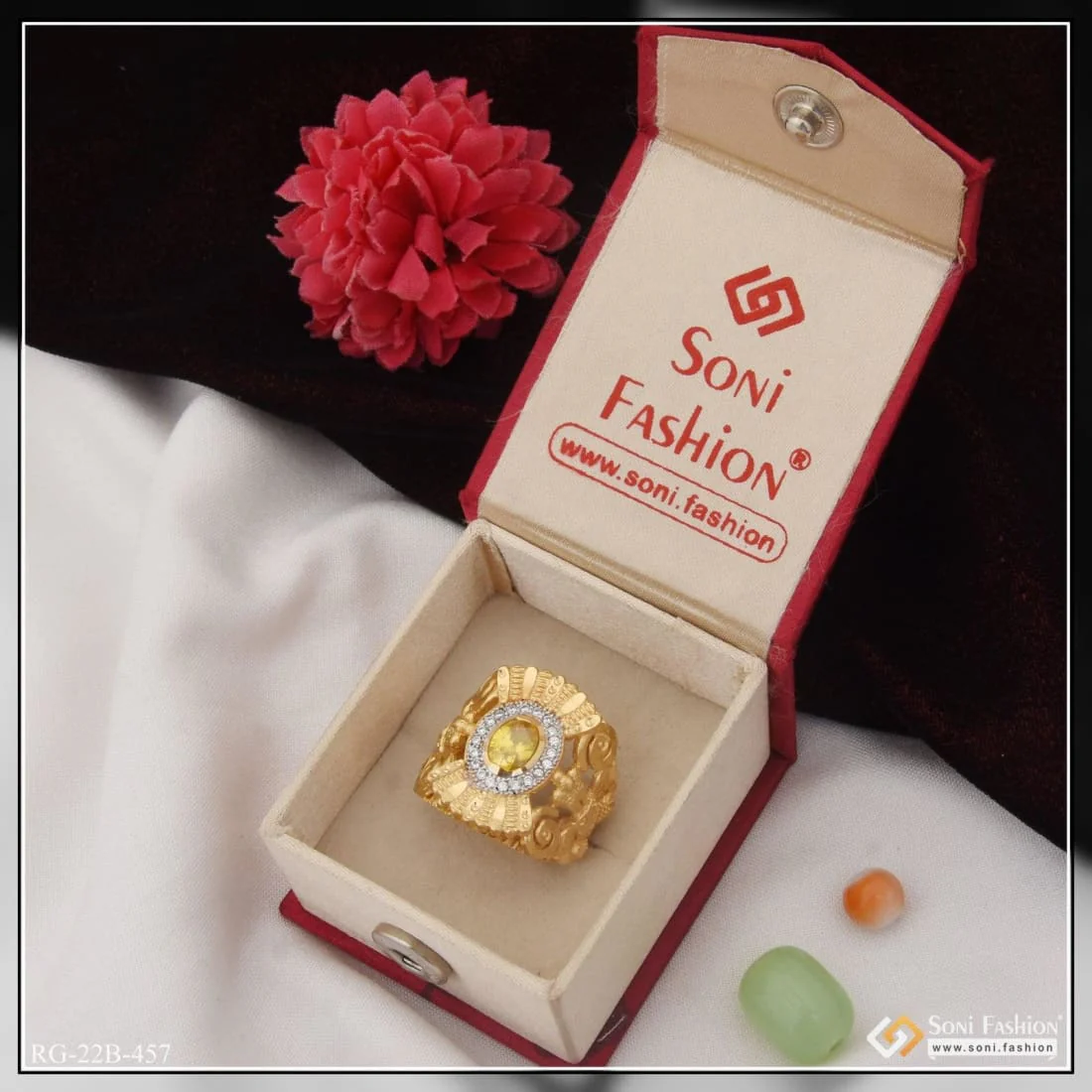 1 Gram Gold Plated Yellow Stone with Diamond Best Quality Ring for Men - Style B457 - Image 3