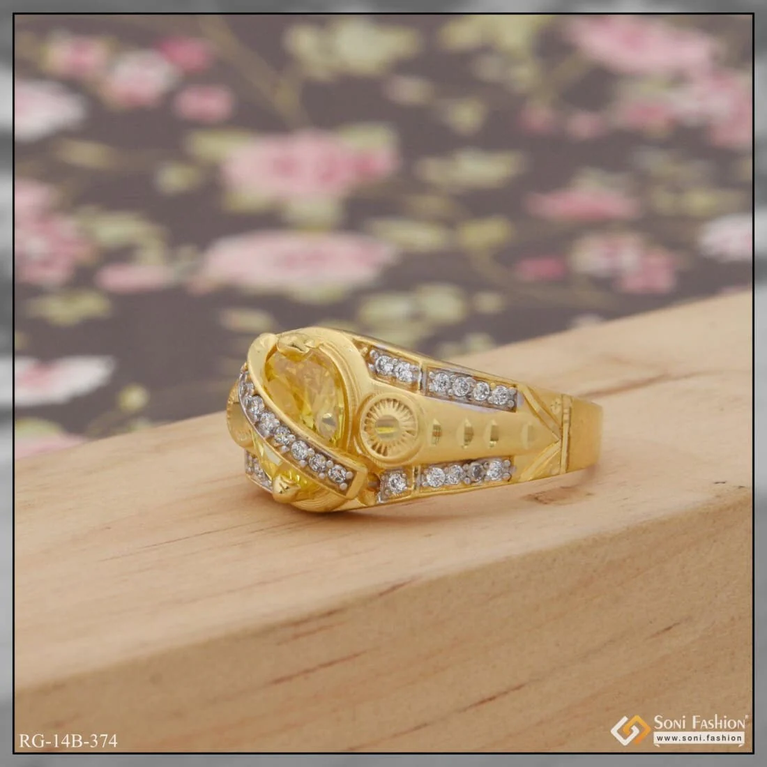 1 Gram Gold Plated Yellow Stone with Diamond Funky Design Ring for Men - Style B374 - Image 5