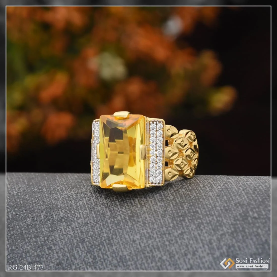 1 Gram Gold Plated Yellow Stone Etched Design High-quality Ring For Men - Style B477 - Image 3
