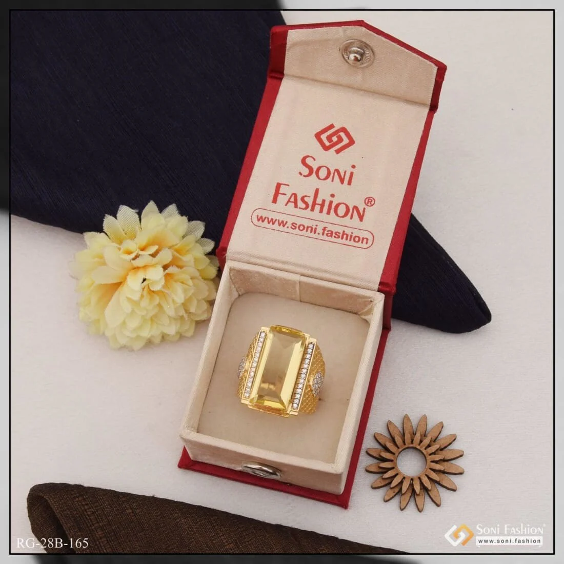 1 Gram Gold Plated Yellow Stone Finely Detailed Design Ring For Men - Style B165 - Image 3
