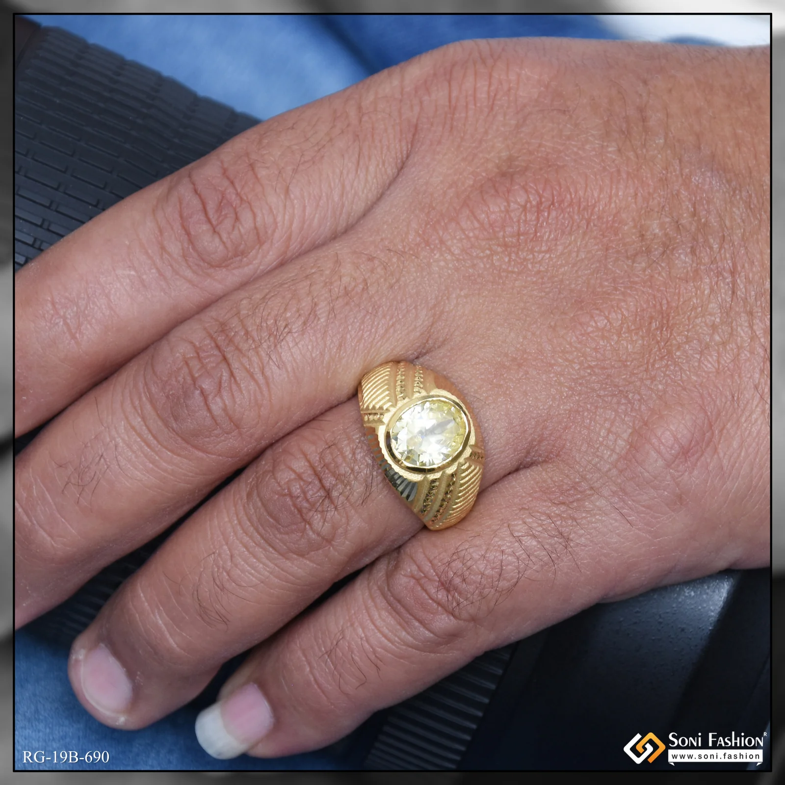 1 Gram Gold Plated Yellow Stone Ring for Men - Style B690 - Image 2