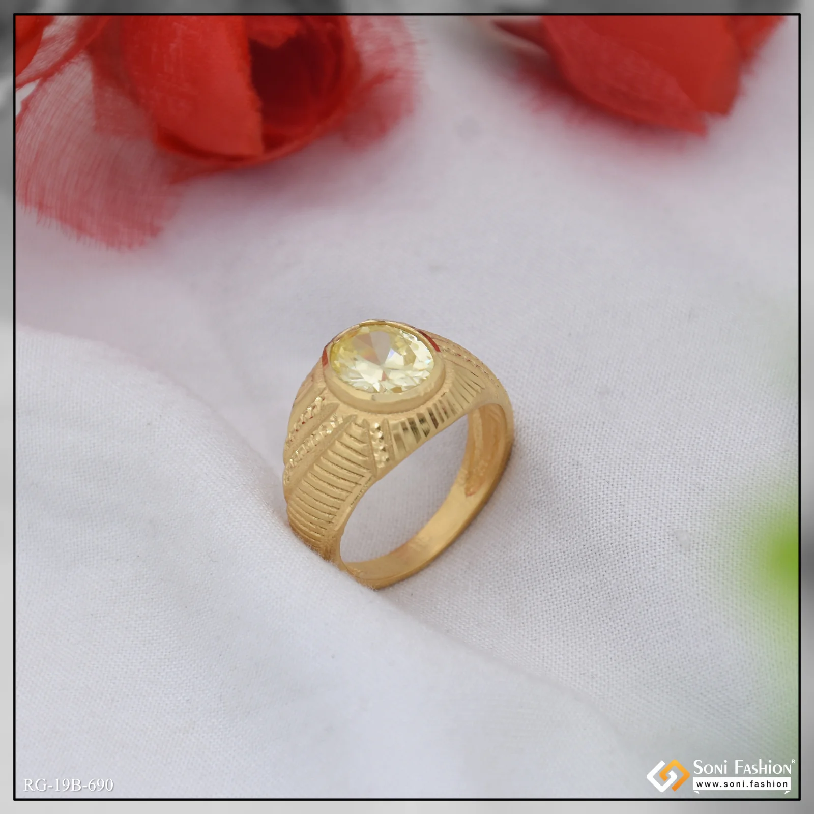 1 Gram Gold Plated Yellow Stone Ring for Men - Style B690 - Image 5