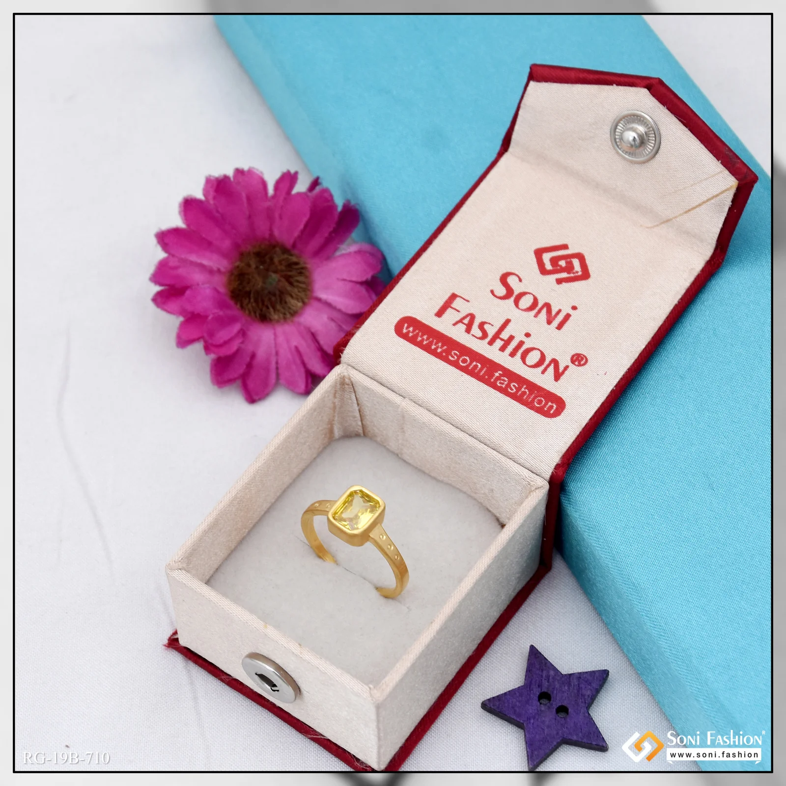 1 Gram Gold Plated Yellow Stone Ring for Men - Style B710 - Image 3