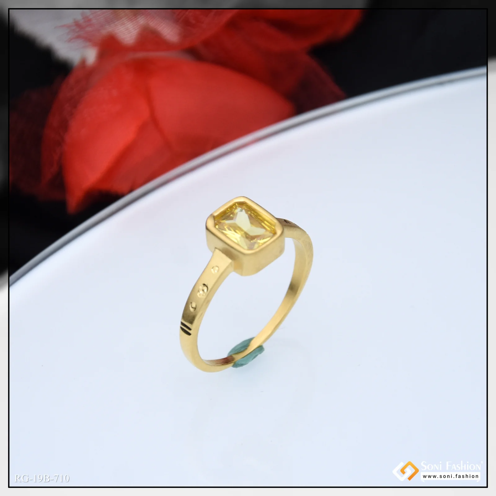 1 Gram Gold Plated Yellow Stone Ring for Men - Style B710 - Image 4