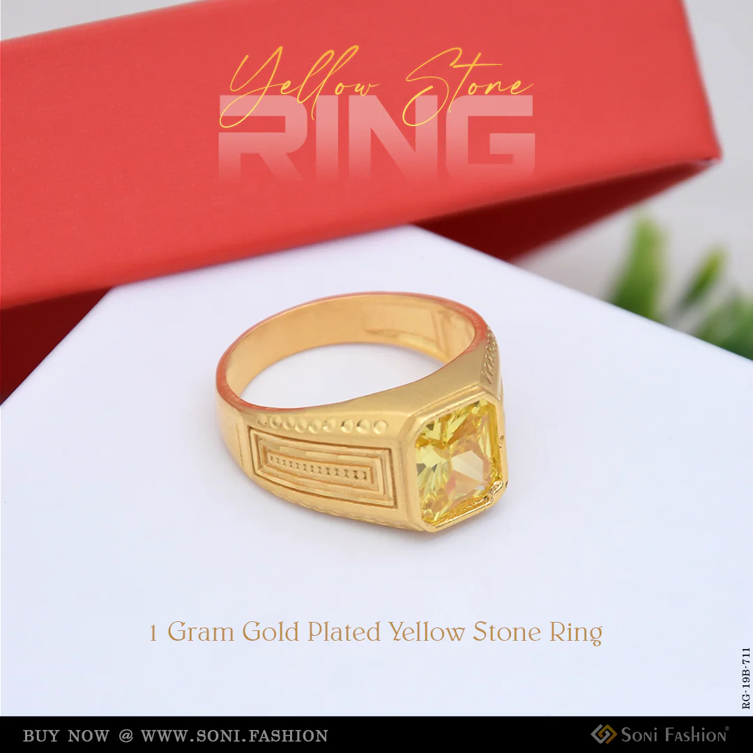 1 Gram Gold Plated Yellow Stone Ring for Men - Style B711
