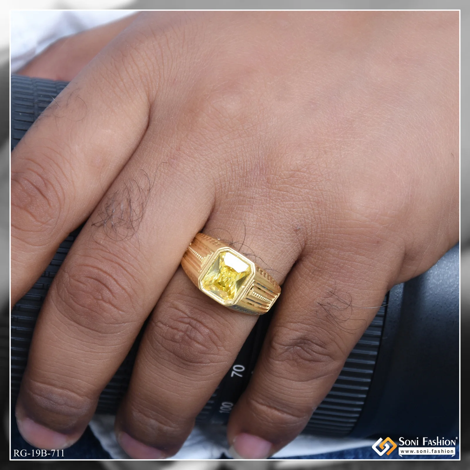 1 Gram Gold Plated Yellow Stone Ring for Men - Style B711 - Image 2