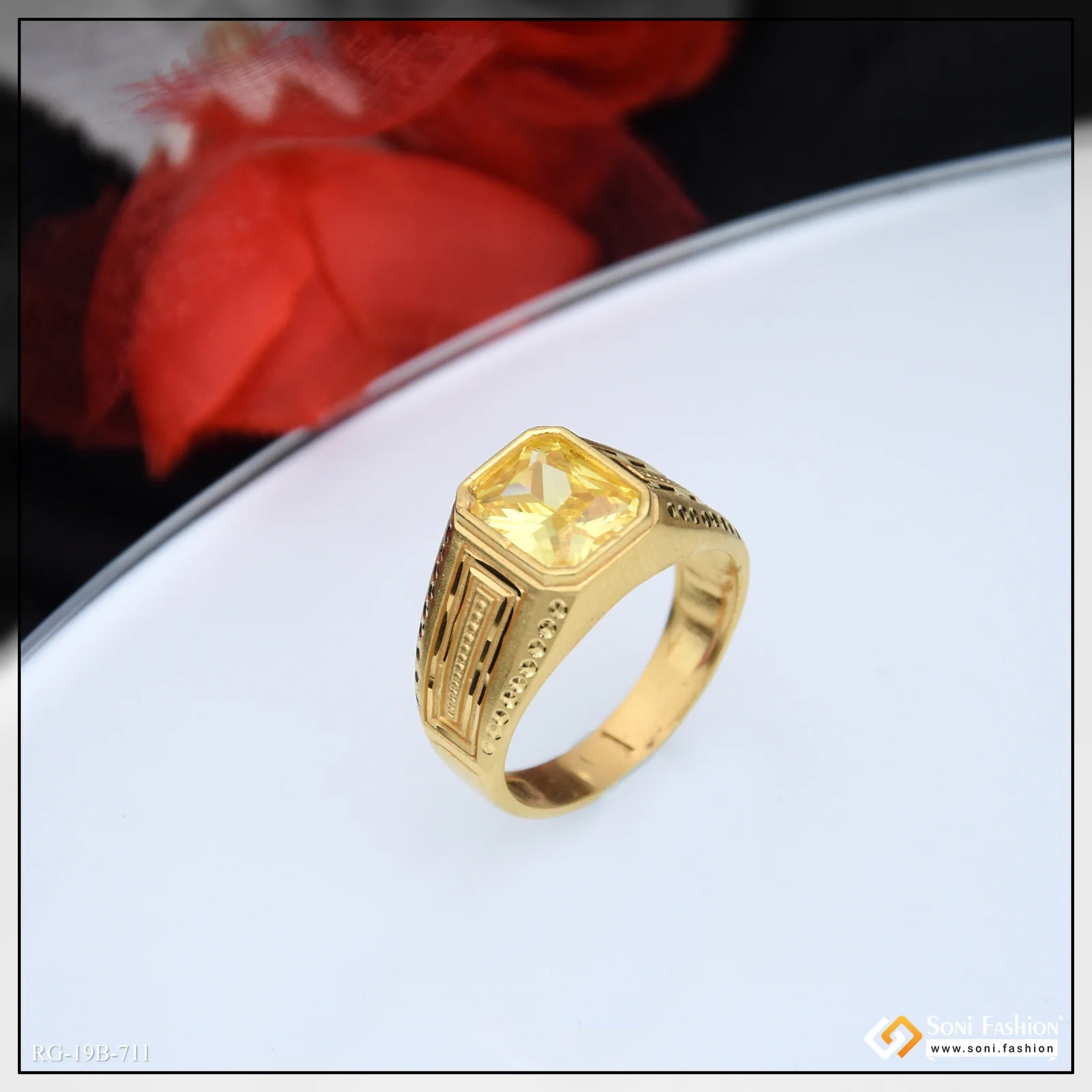 1 Gram Gold Plated Yellow Stone Ring for Men - Style B711 - Image 4