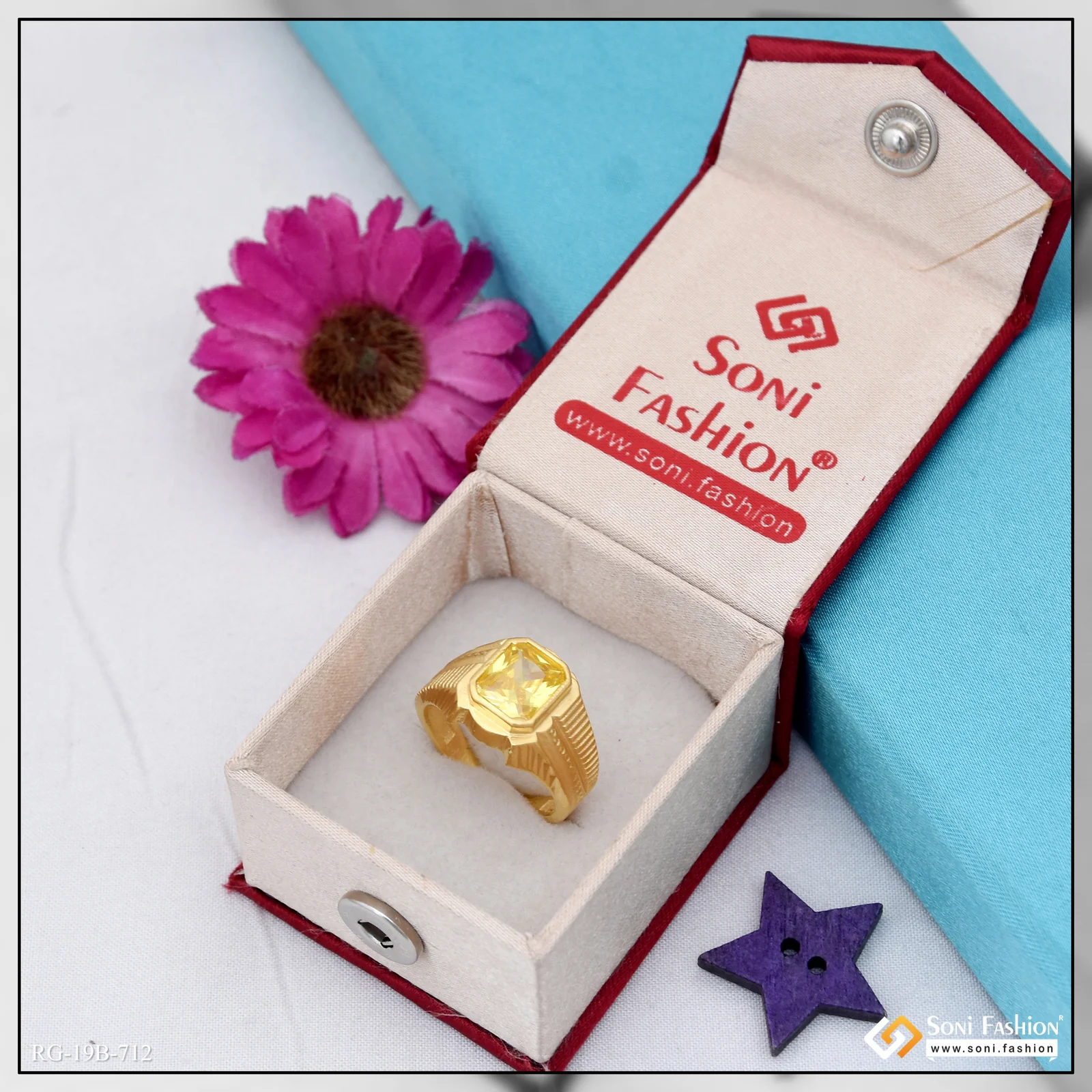 1 Gram Gold Plated Yellow Stone Ring for Men - Style B712 - Image 2