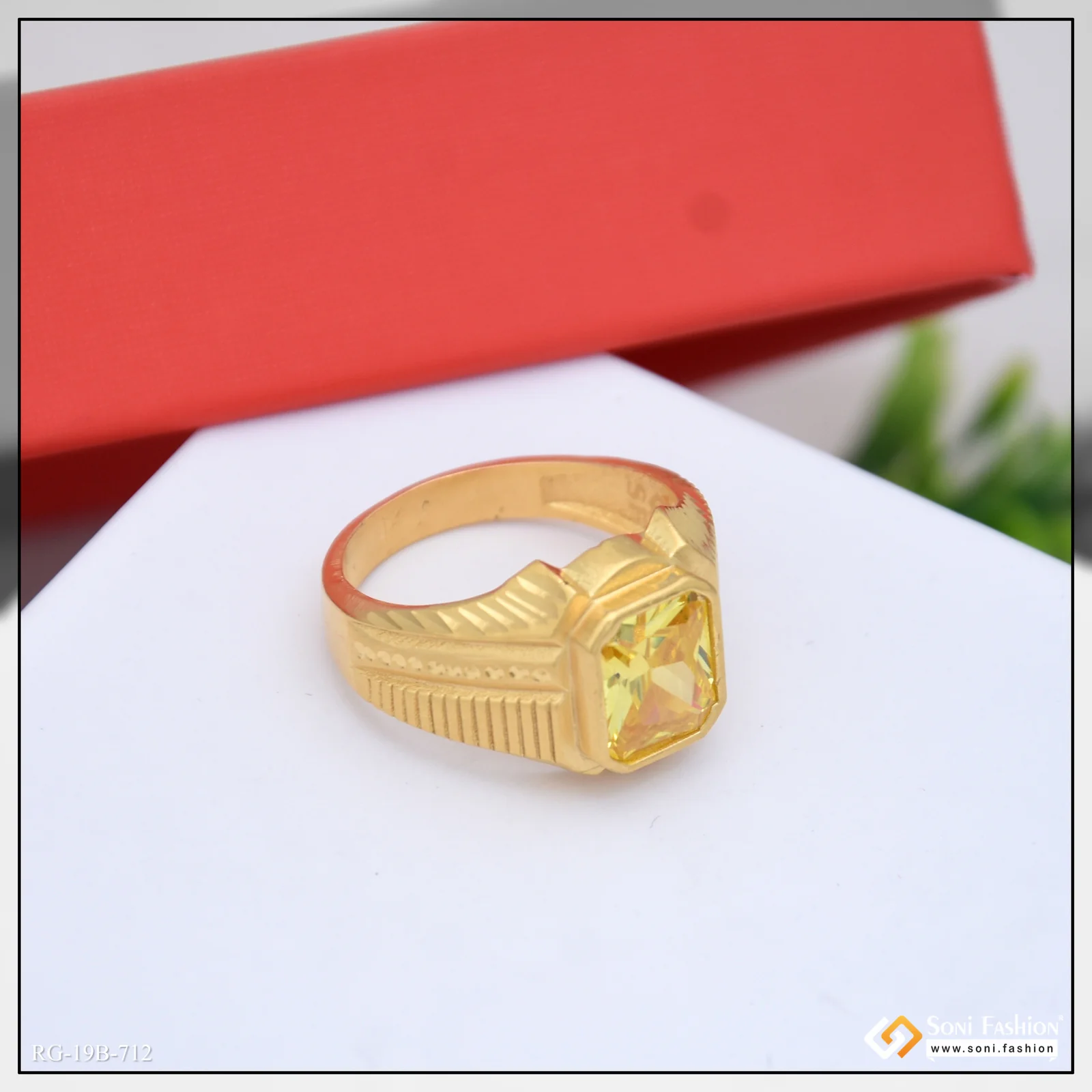 1 Gram Gold Plated Yellow Stone Ring for Men - Style B712 - Image 4