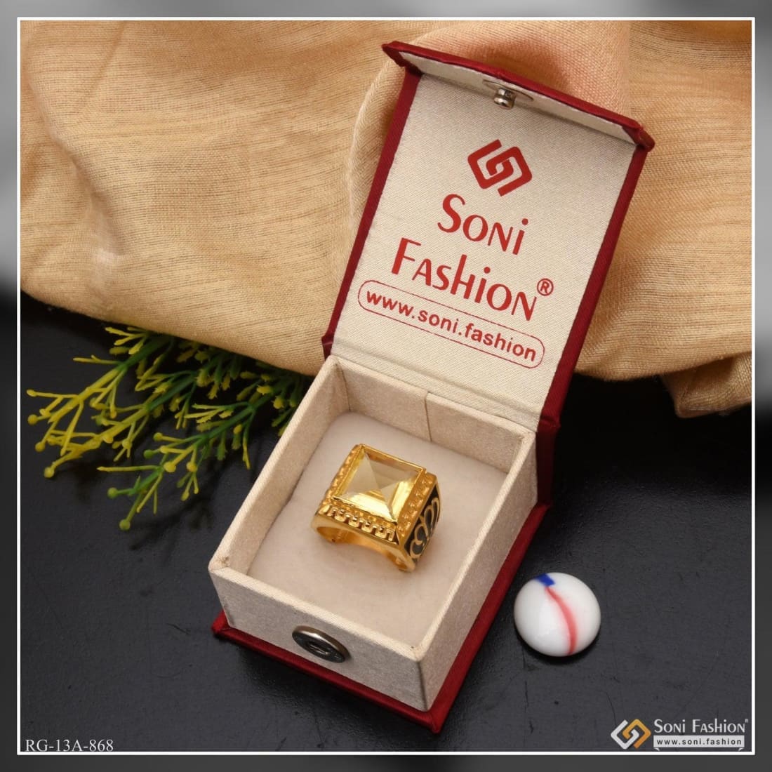 1 Gram Gold Plated Yellow Stone with Diamond Antique Design Ring for Men - Style A868 - Image 3