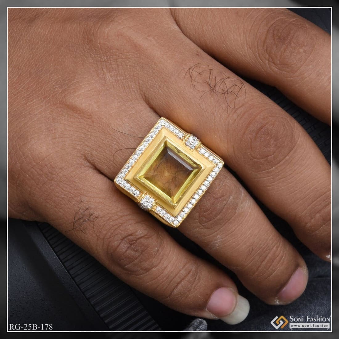1 Gram Gold Plated Yellow Stone with Diamond Best Quality Ring for Men - Style B178 - Image 2