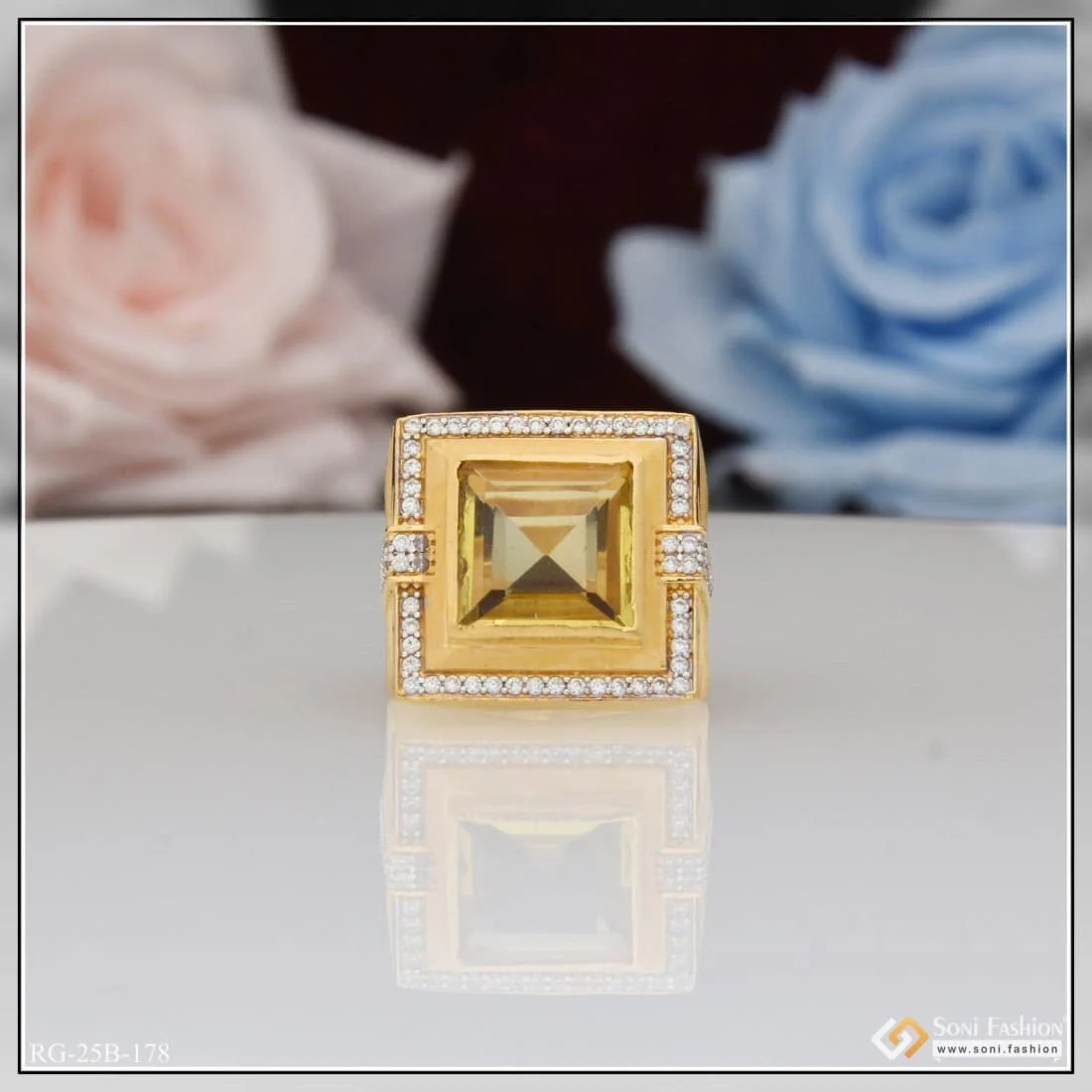 1 Gram Gold Plated Yellow Stone with Diamond Best Quality Ring for Men - Style B178 - Image 6