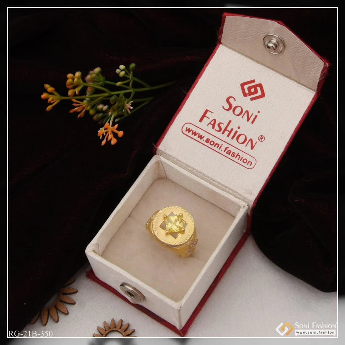 1 Gram Gold Plated Yellow Stone with Diamond Best Quality Ring for Men - Style B350 - Image 6